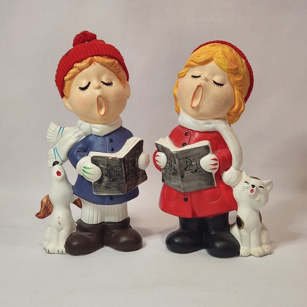 Vintage Lund's Lites Christmas Carolers Figurines Boy Girl Dog Cat‎ 65"